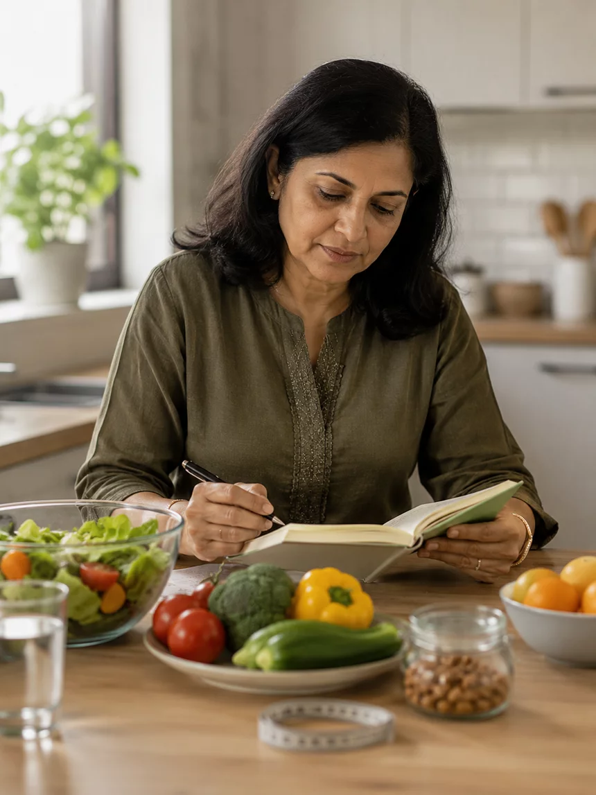 Person managing weight through nutrition and targeted workouts